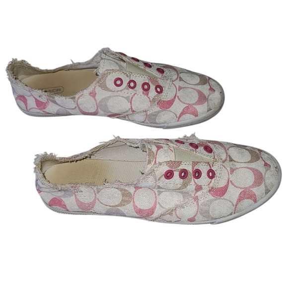 COACH Katie Slip-On Sneakers - Pink and Tan Logo No Lace (Elastic) Size 9.5B - Picture 4 of 11